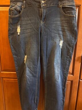 Lane Bryant Dark Blue Skinny Distressed Jeans